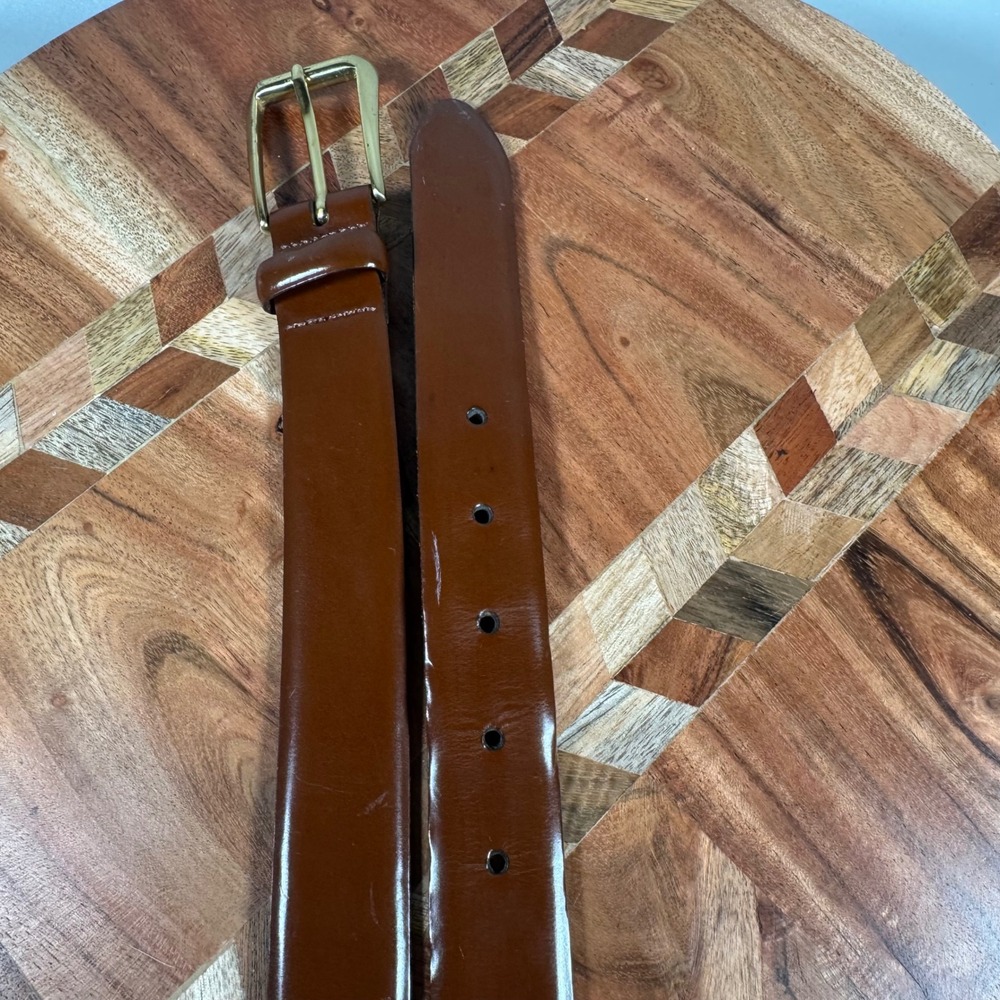 Cole Haan Mens Brown Leather Belt 38 Gold Buckle Made in USA A08817 Cognac